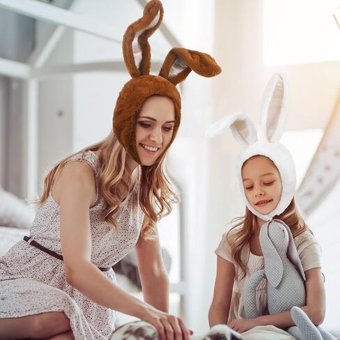 4 Pcs Easter Adult Bunny Hat Bunny Tail Plush Bunny Hood Rabbit Ears Jumbo Bunny Tail Women Costume Cosplay Gift Soft Warm White Brown in Saudi Arabia