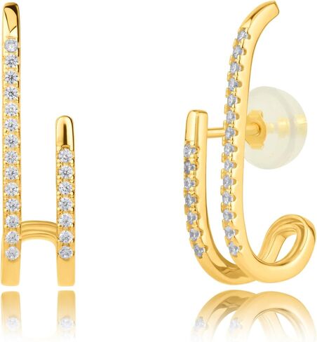 Solid 10K Yellow Gold Double Hoop Earrings for Women | Hypoallergenic Gold Hoop Earrings for Women with Silicone Backs by MAX + STONE in Saudi Arabia