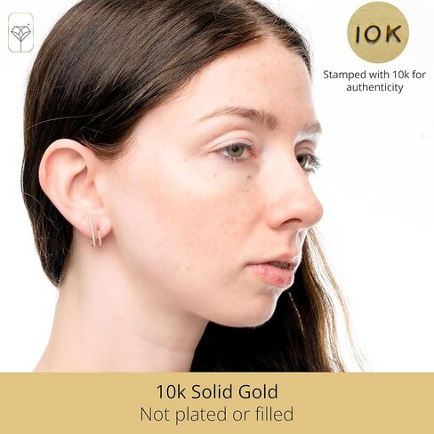 Solid 10K Yellow Gold Double Hoop Earrings for Women | Hypoallergenic Gold Hoop Earrings for Women with Silicone Backs by MAX + STONE in Saudi Arabia