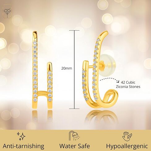 Solid 10K Yellow Gold Double Hoop Earrings for Women | Hypoallergenic Gold Hoop Earrings for Women with Silicone Backs by MAX + STONE in Saudi Arabia
