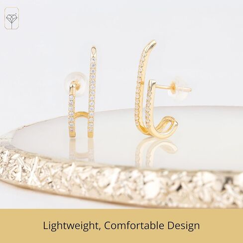 Solid 10K Yellow Gold Double Hoop Earrings for Women | Hypoallergenic Gold Hoop Earrings for Women with Silicone Backs by MAX + STONE in Saudi Arabia