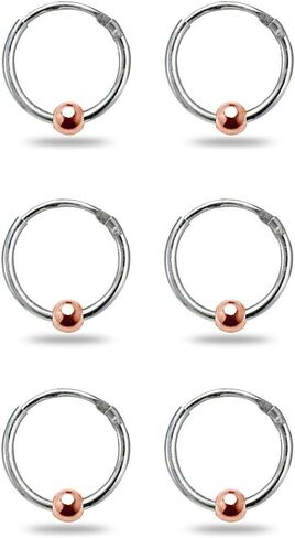 Sterling Silver Ball Bead Small Endless 10mm Thin Round Unisex Hoop Earrings for Men Women Set of 3 Pairs in Kuwait