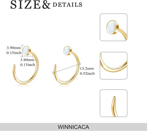 WINNICACA فضة مكون أوبال الأذن نصف الكفة عراف Huggie هوب أقراط S925 تشيكوسلوفاكيا لذيذ مجوهرات هدايا للنساء in Saudi Arabia