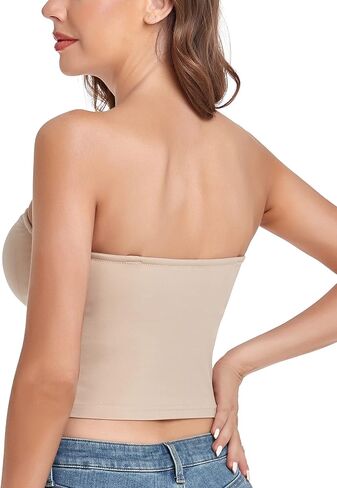 قمصان Gnowann بدون حمالات للسيدات ذات طبقة مزدوجة أساسية بدون أكمام ومبطنة وقابلة للتمدد in Kuwait