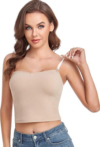 قمصان Gnowann بدون حمالات للسيدات ذات طبقة مزدوجة أساسية بدون أكمام ومبطنة وقابلة للتمدد in Kuwait