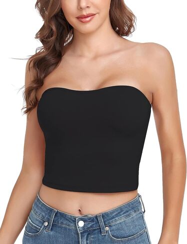 Gnowann Strapless Tube Tops for Women Double Layered Basic Sleeveless Stretchy Padded Bandeau Top in Saudi Arabia