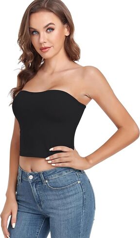 Gnowann Strapless Tube Tops for Women Double Layered Basic Sleeveless Stretchy Padded Bandeau Top in Saudi Arabia