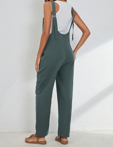 زييوني افرهول نسائي فضفاض برقبة على شكل حرف V بدون اكمام واشرطة قابلة للتعديل وسروال طويل وجيوب in Kuwait