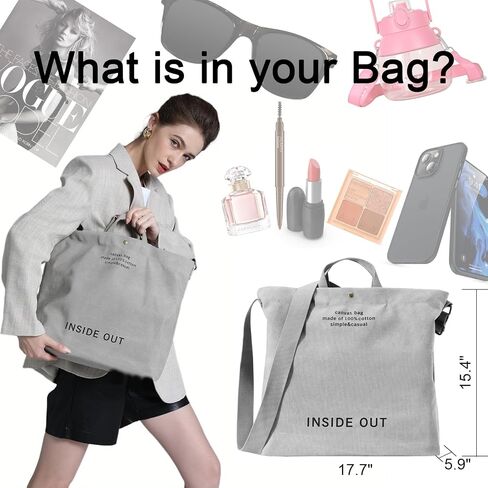 Canvas Tote Bag for Women Hobo Large Capacity Fashion Crossbody Bag Shoulder Bag for Office School Shopping Travel in Saudi Arabia