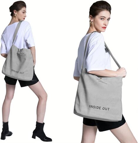 Canvas Tote Bag for Women Hobo Large Capacity Fashion Crossbody Bag Shoulder Bag for Office School Shopping Travel in Saudi Arabia