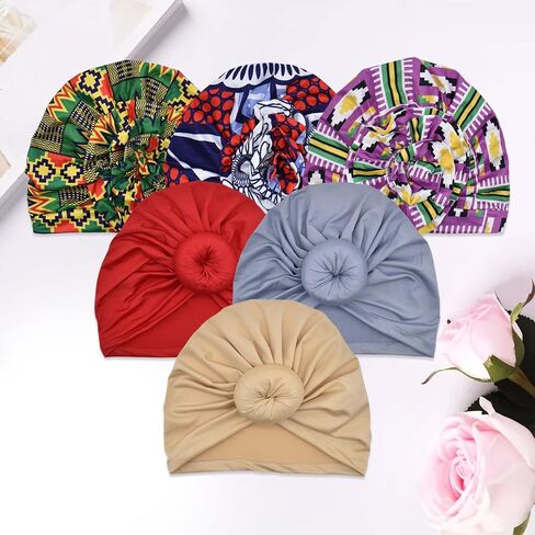 اغطية راس افريقية للنساء من اتاميت 6 قطع، قبعة بونيه مربوطة مسبقا بعقدة، غطاء راس اسود للنساء، ملابس عصرية in Kuwait
