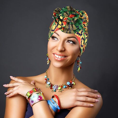 اغطية راس افريقية للنساء من اتاميت 6 قطع، قبعة بونيه مربوطة مسبقا بعقدة، غطاء راس اسود للنساء، ملابس عصرية in Kuwait