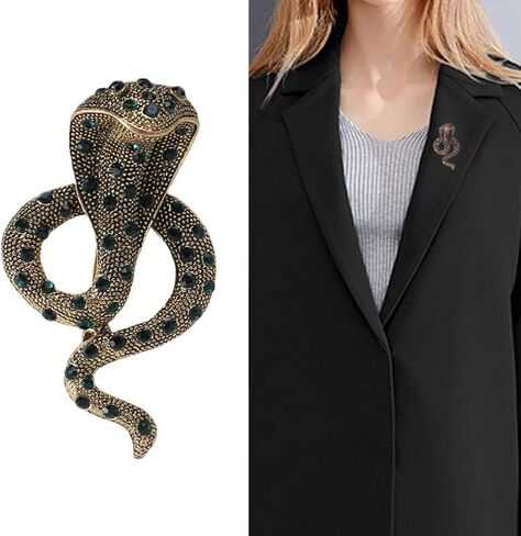 Rhinestone Cobra Brooch Snake Lapel Pin Animal Brooch Pin Crystal Enamel Brooch Metal Snake Pin Badge Clothes Hat Bag Pin, Metal, no gemstone in Kuwait