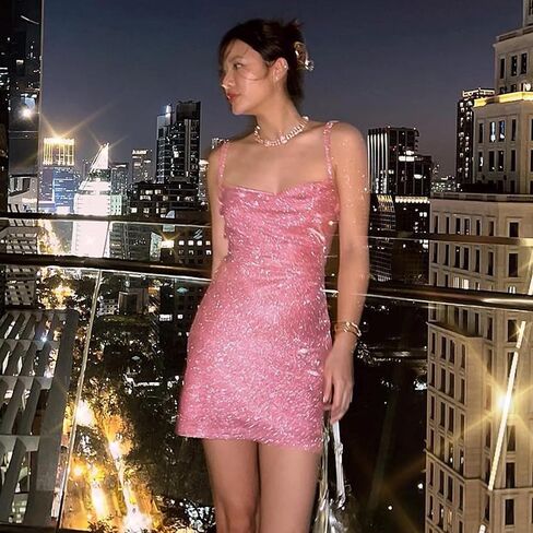 Eilova Orityle A Line Dresses for Women Party Mini Dress Sexy Glitter Hollow Out Neck Sparkle Spaghetti Strap Short Dress in Saudi Arabia