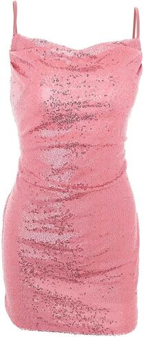 GRAEEN Sequin Spaghetti Strap Ruched Mini Dress Women Club Bodycon Dresses Glitter Backless Nightclub Dress in Saudi Arabia