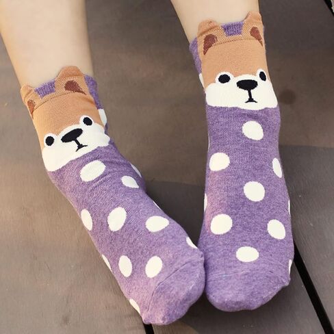 5 أزواج من الجوارب القابلة للتمدد على شكل حيوانات لطيفة على شكل قطة من KLCM للنساء، جوارب دائرية ممتعة ومبتكرة للفتيات، هدية عيد الميلاد للكلاب والثعلب والبومة والباندا in Kuwait