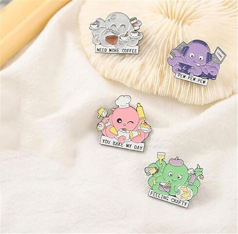 4 Pieces Cute Octopus Enamel Pins Set Funny Animal Painter Desserts Programmer Brooches Lapel Pin Cartoon Ocean Lapel Pins for Backpack Cloths Hats Decorations, Metal, no gemstone in Kuwait