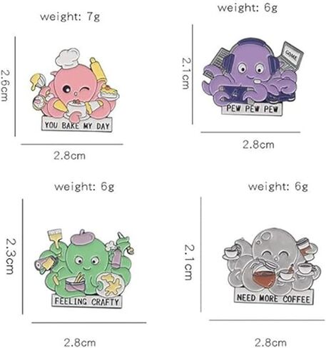 4 Pieces Cute Octopus Enamel Pins Set Funny Animal Painter Desserts Programmer Brooches Lapel Pin Cartoon Ocean Lapel Pins for Backpack Cloths Hats Decorations, Metal, no gemstone in Kuwait