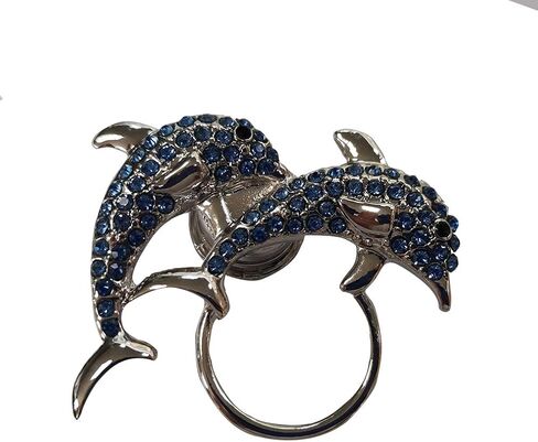 MANZHEN Blue Crystal Rhinestone Double Dolphin Brooch Magnetic Eyeglass Holder Nautical Jewelry in Kuwait