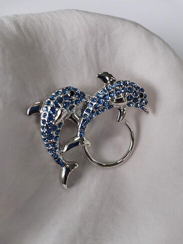 MANZHEN Blue Crystal Rhinestone Double Dolphin Brooch Magnetic Eyeglass Holder Nautical Jewelry in Kuwait