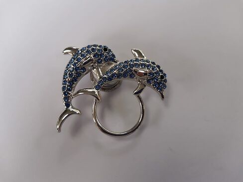 MANZHEN Blue Crystal Rhinestone Double Dolphin Brooch Magnetic Eyeglass Holder Nautical Jewelry in Kuwait