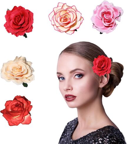 مشبك شعر على شكل زهرة راقصة الفلامنكو من Ever Fairy Rose (5 عبوات أزرق + أزرق أخضر + أخضر + أرجواني + أصفر) in Kuwait