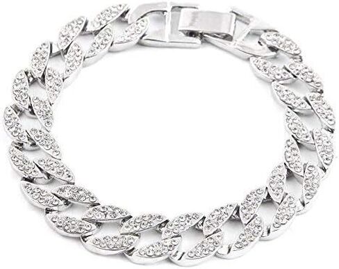 Charles Raymond Mens Silver Big Rocks with Roman Numerals Fully Iced Out Colorful Dial Watch w/Bling'ed Out Cuban Shiny Silver Bracelet - ST10327 RN Cuban in Kuwait