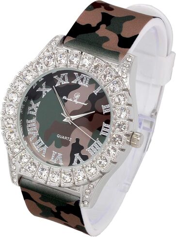 Charles Raymond Mens Silver Big Rocks with Roman Numerals Fully Iced Out Colorful Dial Watch w/Bling'ed Out Cuban Shiny Silver Bracelet - ST10327 RN Cuban in Kuwait