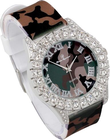 Charles Raymond Mens Silver Big Rocks with Roman Numerals Fully Iced Out Colorful Dial Watch w/Bling'ed Out Cuban Shiny Silver Bracelet - ST10327 RN Cuban in Kuwait