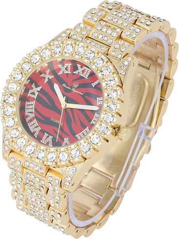 Charles Raymond Mens Silver Big Rocks with Roman Numerals Fully Iced Out Colorful Dial Watch w/Bling'ed Out Cuban Shiny Silver Bracelet - ST10327 RN Cuban in Kuwait