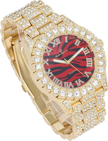Charles Raymond Mens Silver Big Rocks with Roman Numerals Fully Iced Out Colorful Dial Watch w/Bling'ed Out Cuban Shiny Silver Bracelet - ST10327 RN Cuban in Kuwait
