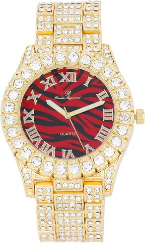 Charles Raymond Mens Silver Big Rocks with Roman Numerals Fully Iced Out Colorful Dial Watch w/Bling'ed Out Cuban Shiny Silver Bracelet - ST10327 RN Cuban in Kuwait