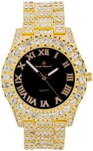 Charles Raymond Mens Silver Big Rocks with Roman Numerals Fully Iced Out Colorful Dial Watch w/Bling'ed Out Cuban Shiny Silver Bracelet - ST10327 RN Cuban in Kuwait