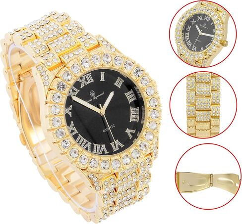 Charles Raymond Mens Silver Big Rocks with Roman Numerals Fully Iced Out Colorful Dial Watch w/Bling'ed Out Cuban Shiny Silver Bracelet - ST10327 RN Cuban in Kuwait