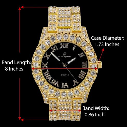 Charles Raymond Mens Silver Big Rocks with Roman Numerals Fully Iced Out Colorful Dial Watch w/Bling'ed Out Cuban Shiny Silver Bracelet - ST10327 RN Cuban in Kuwait