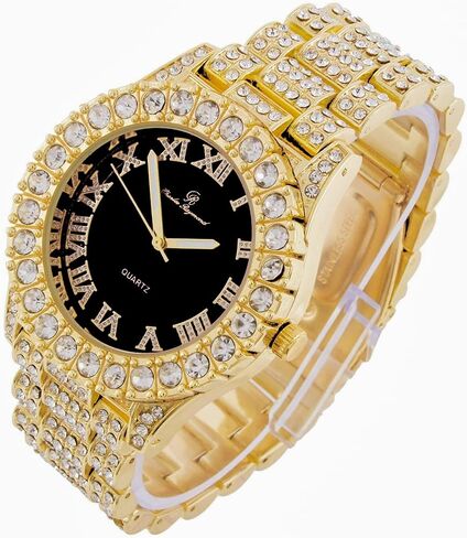 Charles Raymond Mens Silver Big Rocks with Roman Numerals Fully Iced Out Colorful Dial Watch w/Bling'ed Out Cuban Shiny Silver Bracelet - ST10327 RN Cuban in Kuwait