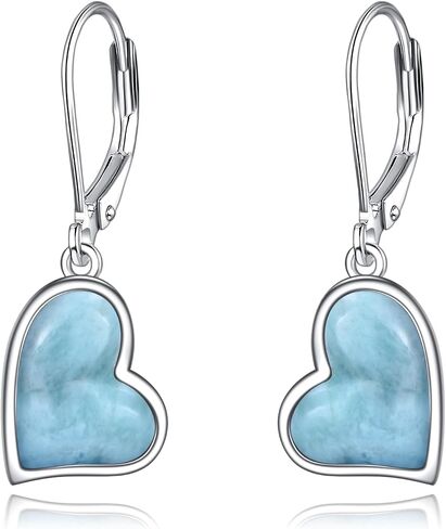 JOERPH Natural Larimar Earrings/Opal Red Heart Earrings for Women, 925 Sterling Silver Heart Dangle Drop Leverback Earrings in Saudi Arabia