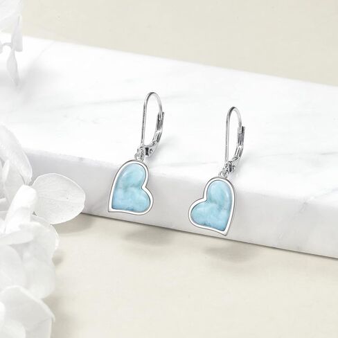 JOERPH Natural Larimar Earrings/Opal Red Heart Earrings for Women, 925 Sterling Silver Heart Dangle Drop Leverback Earrings in Saudi Arabia