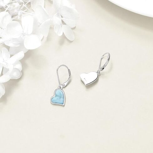 JOERPH Natural Larimar Earrings/Opal Red Heart Earrings for Women, 925 Sterling Silver Heart Dangle Drop Leverback Earrings in Saudi Arabia