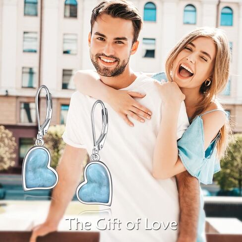 JOERPH Natural Larimar Earrings/Opal Red Heart Earrings for Women, 925 Sterling Silver Heart Dangle Drop Leverback Earrings in Saudi Arabia