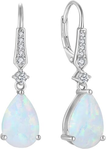 Aprila Created Opal Earrings 925 Sterling Silver Leverback Drop Dangle Earrings with 5A Cubic Zirconia Jewelry Gift for Women in Saudi Arabia
