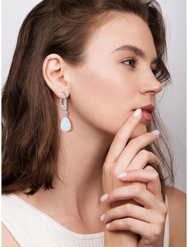 Aprila Created Opal Earrings 925 Sterling Silver Leverback Drop Dangle Earrings with 5A Cubic Zirconia Jewelry Gift for Women in Saudi Arabia