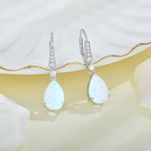 Aprila Created Opal Earrings 925 Sterling Silver Leverback Drop Dangle Earrings with 5A Cubic Zirconia Jewelry Gift for Women in Saudi Arabia