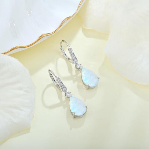 Aprila Created Opal Earrings 925 Sterling Silver Leverback Drop Dangle Earrings with 5A Cubic Zirconia Jewelry Gift for Women in Saudi Arabia