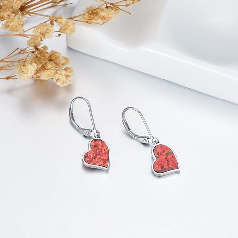 أقراط لاريمار طبيعية من JOERPH/أقراط على شكل قلب أحمر أوبال للنساء، أقراط من الفضة الإسترليني عيار 925 على شكل قلب متدلية على شكل قلب in Kuwait