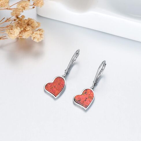 أقراط لاريمار طبيعية من JOERPH/أقراط على شكل قلب أحمر أوبال للنساء، أقراط من الفضة الإسترليني عيار 925 على شكل قلب متدلية على شكل قلب in Kuwait