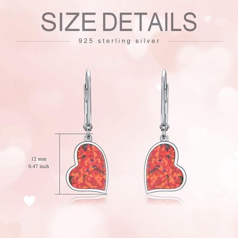 أقراط لاريمار طبيعية من JOERPH/أقراط على شكل قلب أحمر أوبال للنساء، أقراط من الفضة الإسترليني عيار 925 على شكل قلب متدلية على شكل قلب in Kuwait