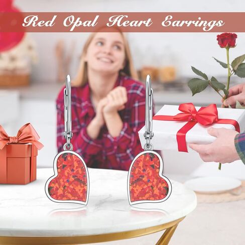 أقراط لاريمار طبيعية من JOERPH/أقراط على شكل قلب أحمر أوبال للنساء، أقراط من الفضة الإسترليني عيار 925 على شكل قلب متدلية على شكل قلب in Kuwait