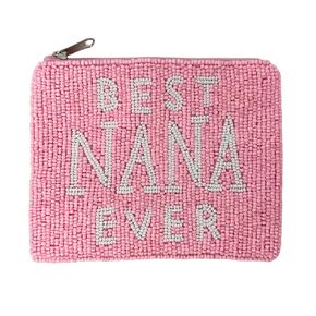 Best Nana Ever Beaded Coin Purse Pouch Pink Beaded Pouch Purse Gift for Grandma Mother's Day Gift Small Wallet Nana Gifts