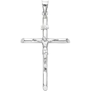 14K White Gold Crucifix Cross Charm Pendant, 42x 27 mm Crucifix Charm Polish Finish, Handmade Spiritual Symbol, Gold Stamped Fine Jewelry, Great Gift for Men & Women for all Occasions